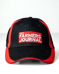 Black and red Irish Farmers Journal baseball cap with the embroidered crest on the front panel