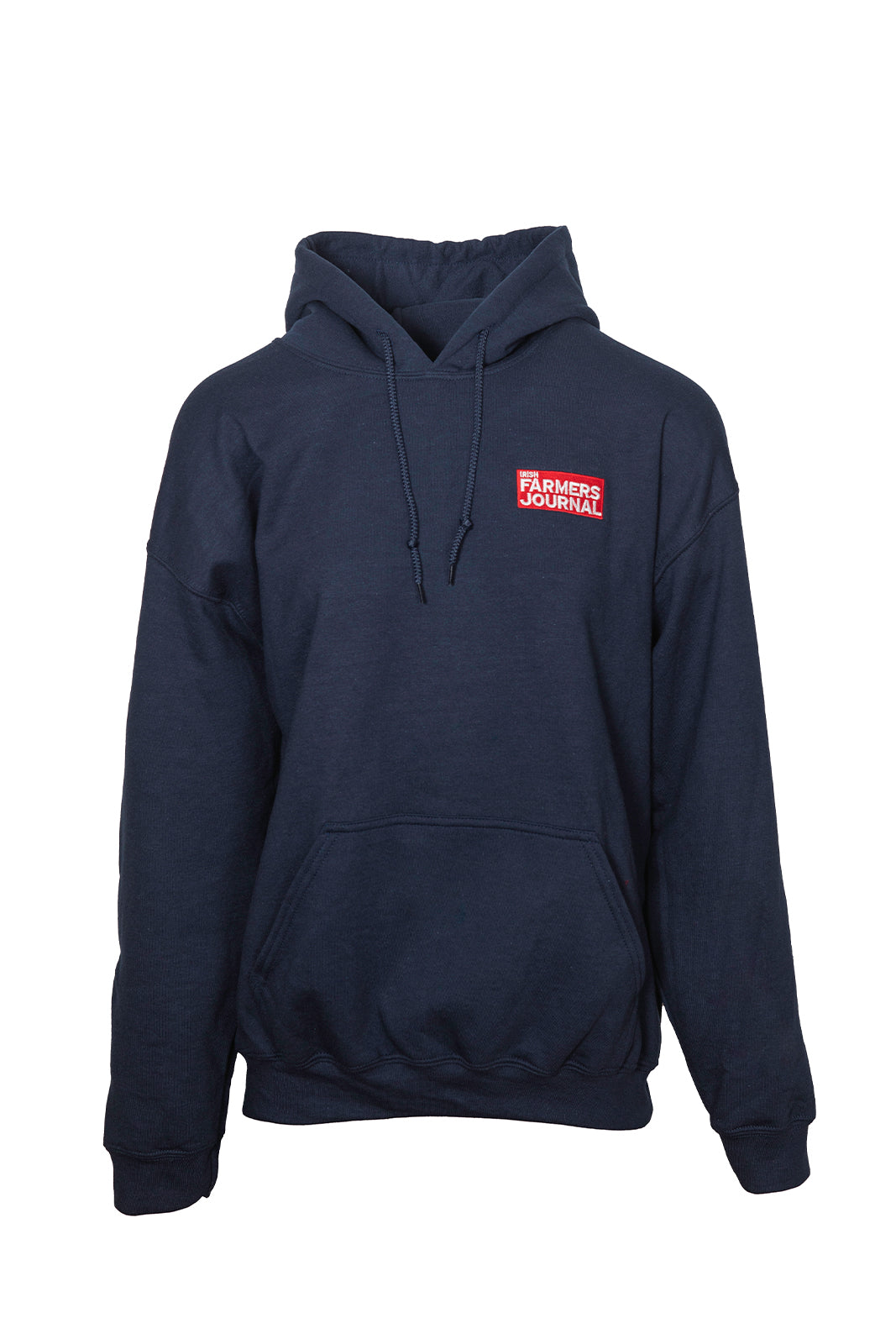Navy Irish Farmers Journal hoodie with the crest on the left chest and a front pouch pocket