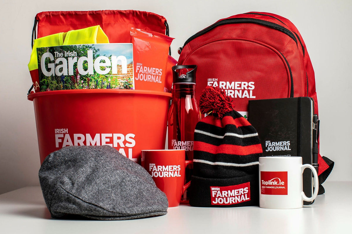 The Irish Farmers Journal college kit laid out together: hoodie, 2026 Farm Planner and water bottle